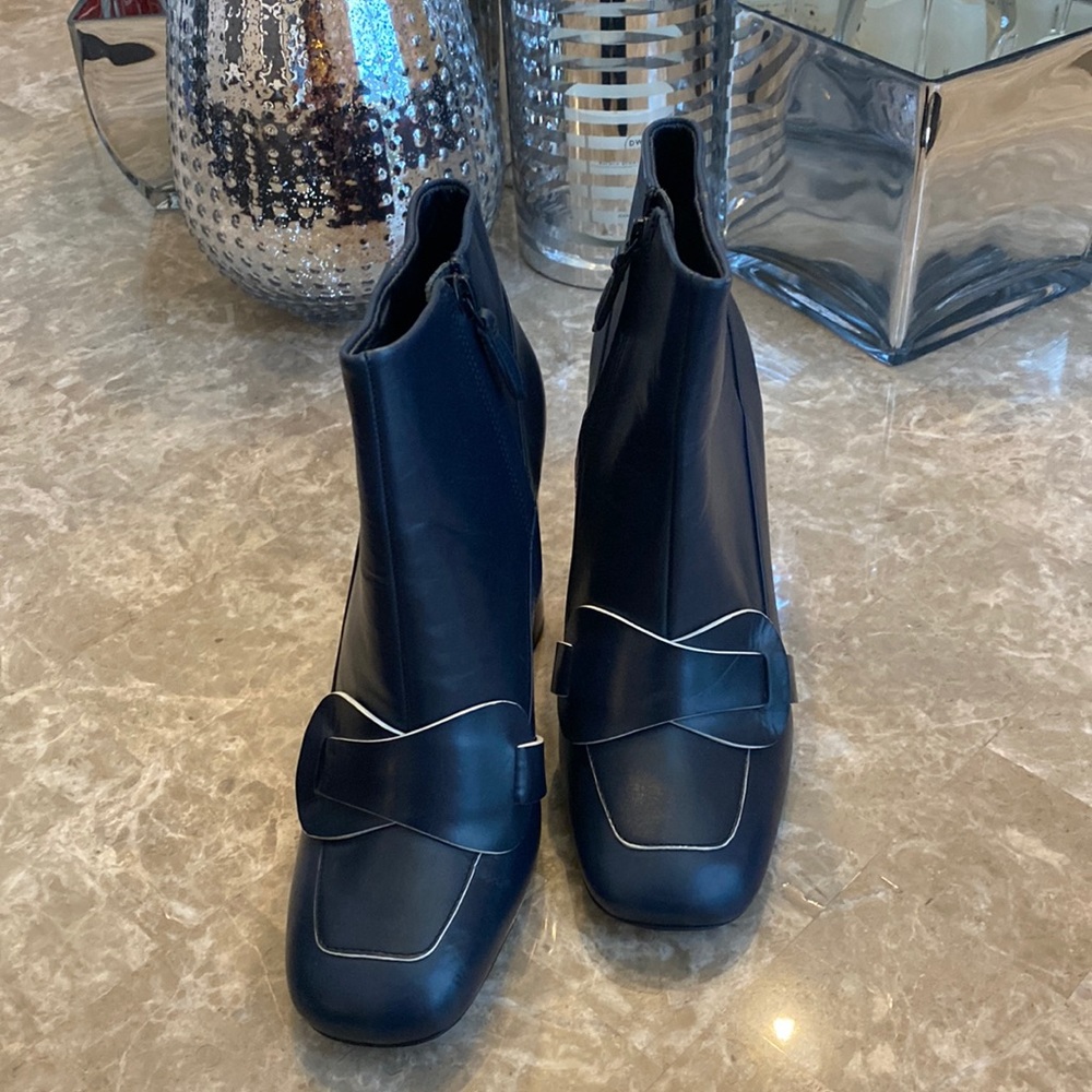 TORY BURCH Bond leather ankle boots- Navy